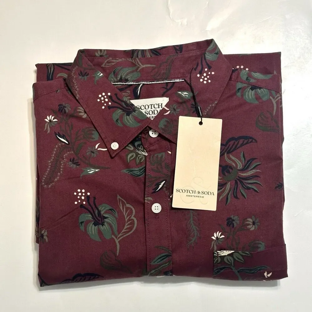Scotch and Soda Shirt Mens Size Large Long Sleeve Button Up Wine Tapestry Print - Picture 12 of 13